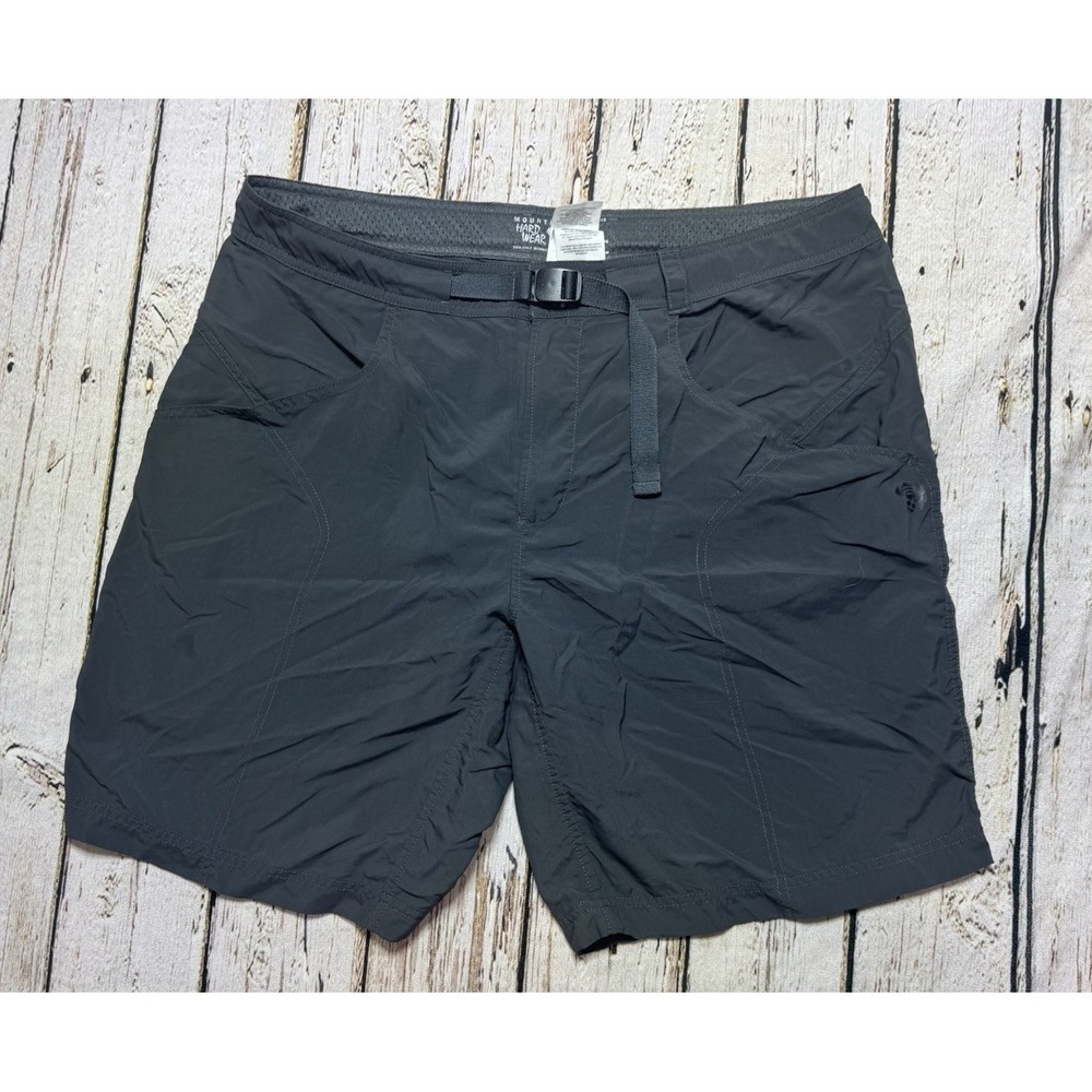 Mountain Hardwear Belted Shorts Men's 36 Gray Lightweight Nylon 9" Inseam Hiking